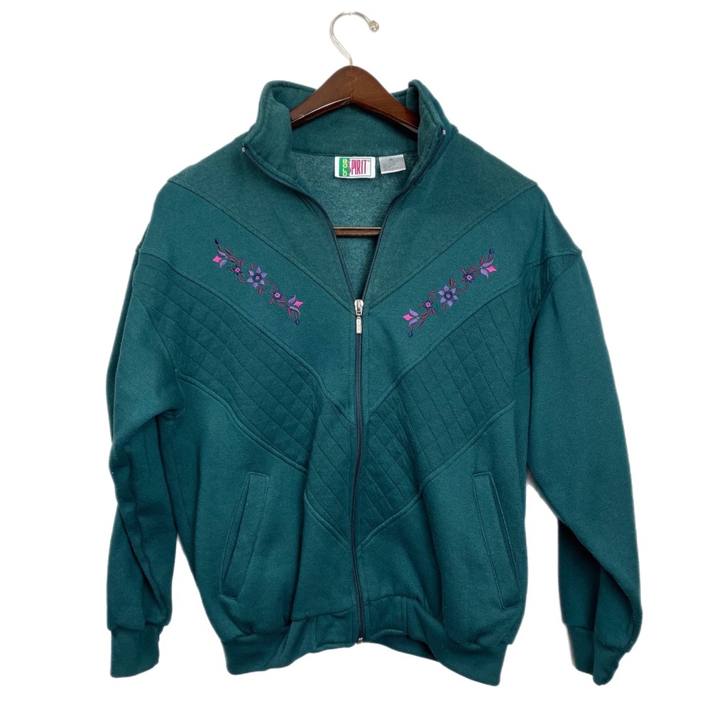 Vintage Green Floral Embroidered Sweatshirt